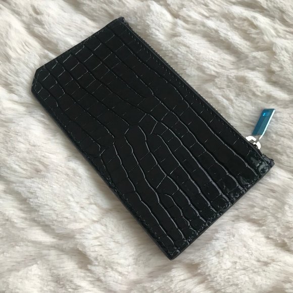 SAINT LAURENT - Tiny Cassandre Fragments Zip Card Case in crocodile-embossed Mat - Picture 3 of 5